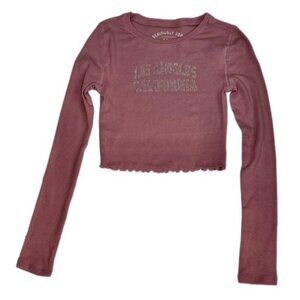 Aeropostale Los Angeles California Baby Long Sleeve Crop Tee Pink Size XS NWOT